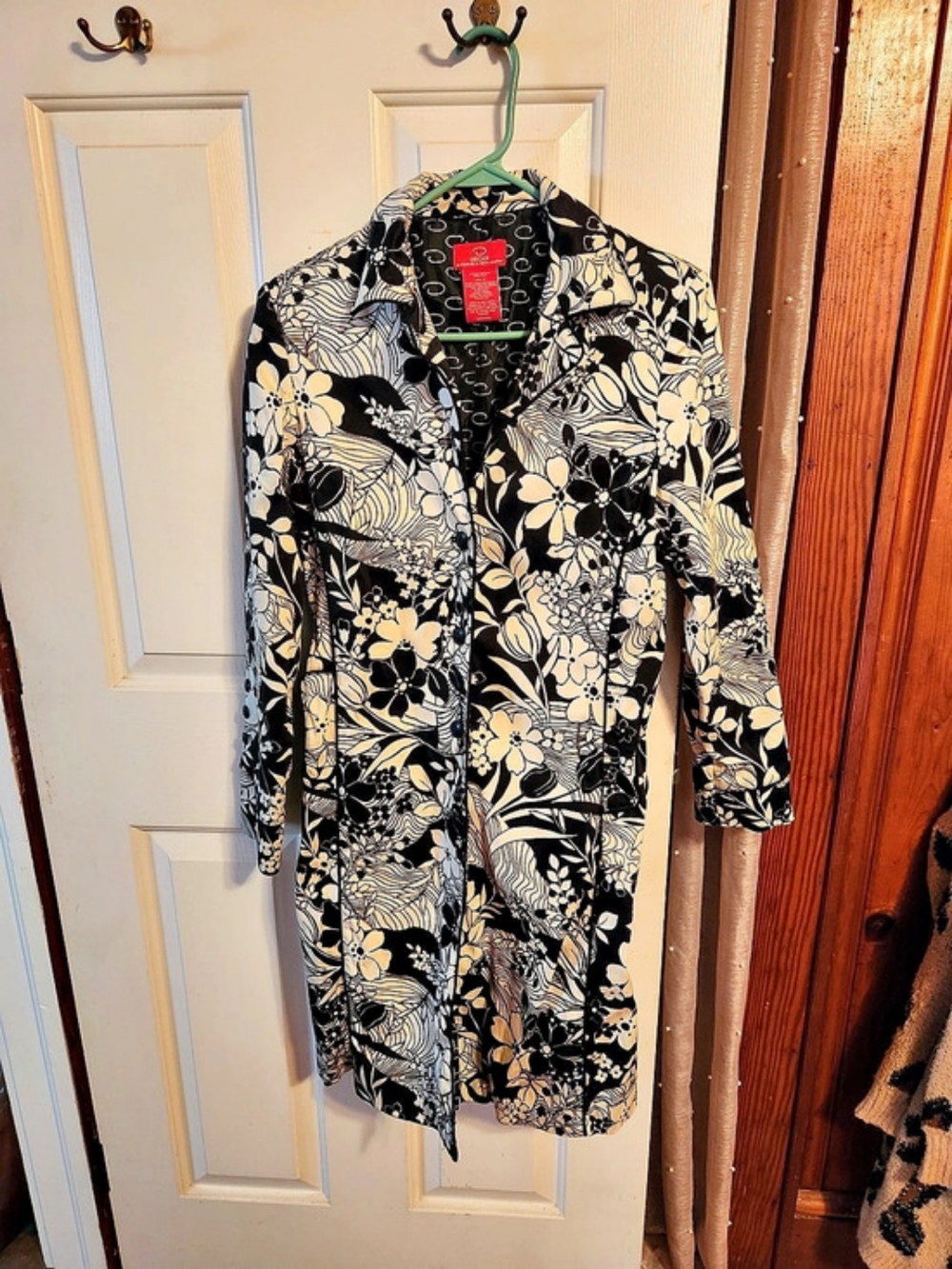 Oscar de la Renta Floral Coat in Black & Cream Size 10